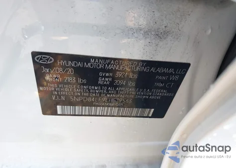 2020 Hyundai Elantra Sel z USA, uszkodzony, nr VIN 5NPD84LF9LH579563